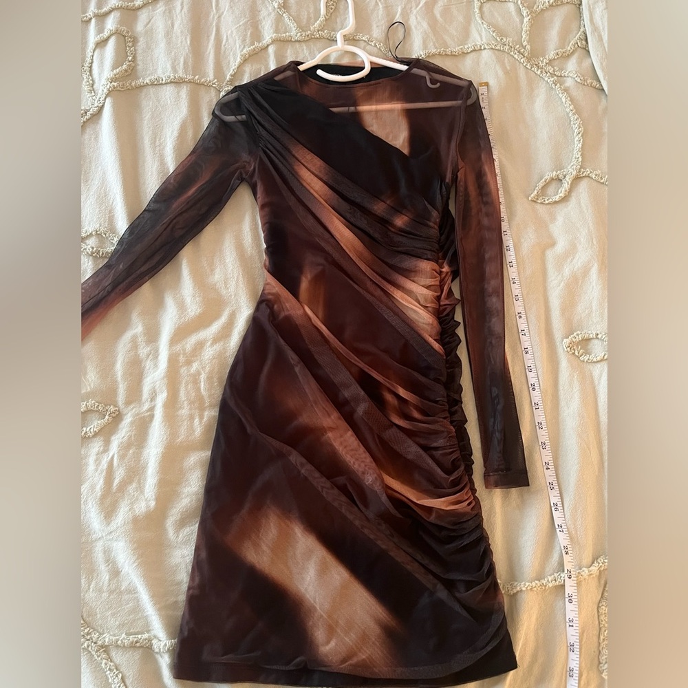 Zara Elegant Brown and Black Ruched Dress